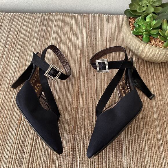 Roger Vivier Shoes - VTG Roger Vivier Black Rhinestone Buckle Mirorred Strappy Pump Heels Size 36